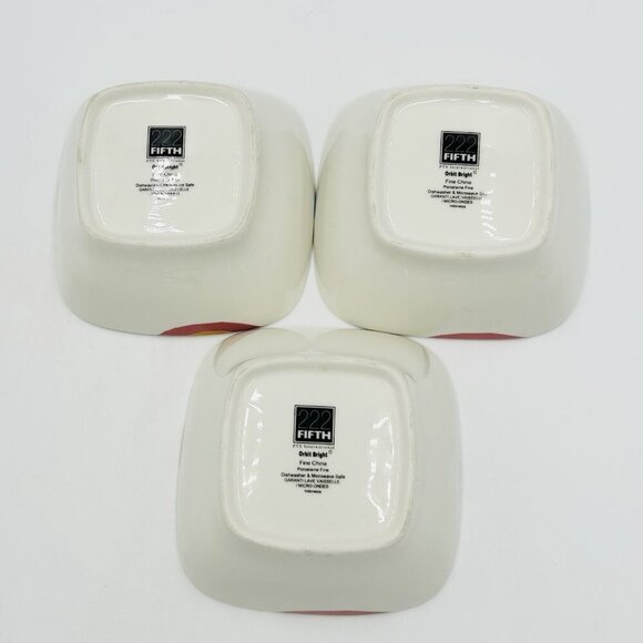 222 Fifth Orbit Bright Square 6" Cereal Bowls Fine China Set of 3 - Picture 10 of 14